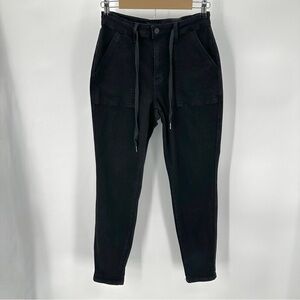 Judy Blue Jeans Womens 5/27 Jogger Black Stretch Denim Drawstring Hi Rise Cuffed